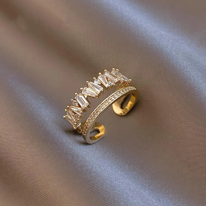 Exquisite Luxury Zircon Double Student Opening Rings for Woman Korea Fashion Gothic Finger Jewelry Wedding Party Girl Sexy Ring