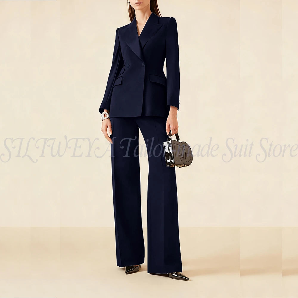 Luxury Classic Black Women's Suits Double Breasted 2 Pieces Jacket Pants Female Clothing Office Banquet Lady's Blazers Sets