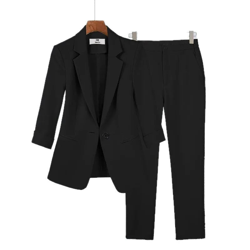 Elegant Women's Pants Set Office Outfits Business Clothing Summer New Thin Jacket Blazer Casual Wide Leg Pants Two Piece