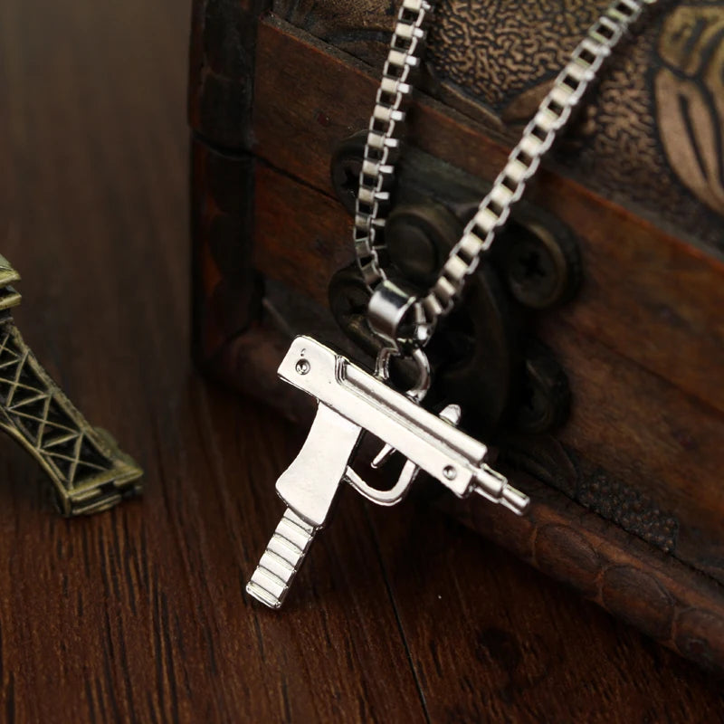 Gothic Gun Shaped Pendant Necklace Trendy Male Punk Hip Hop Chain Jewelry for Women Men Club Bar Party Accessory