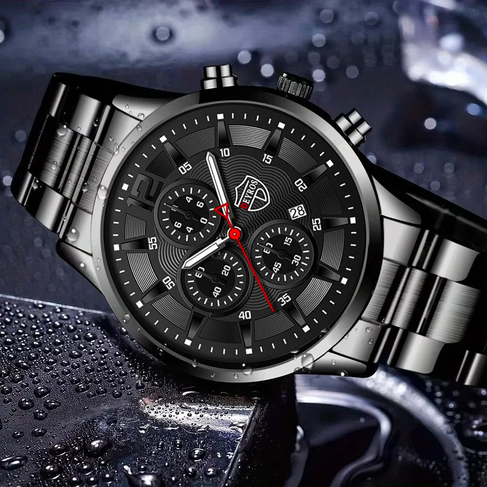 4pcs Classic Black Men's Watch Quartz Watches Are Suitable for Everyday Wear