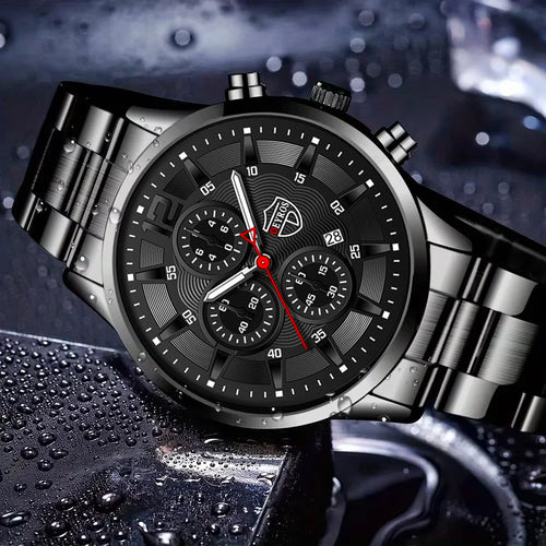 4pcs Classic Black Men's Watch Quartz Watches Are Suitable for Everyday Wear