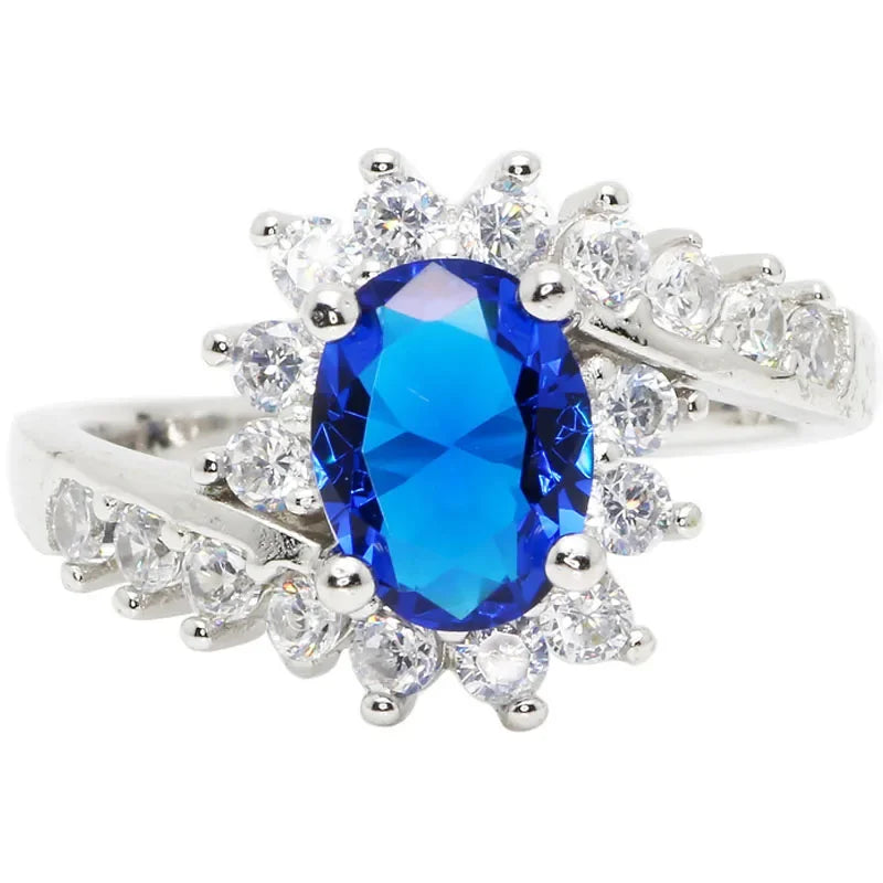 Carat Sapphire Ring Silver Charm Engagement Jewelry Ring European and American Fashion Temperament Luxury High Quality Jewelry