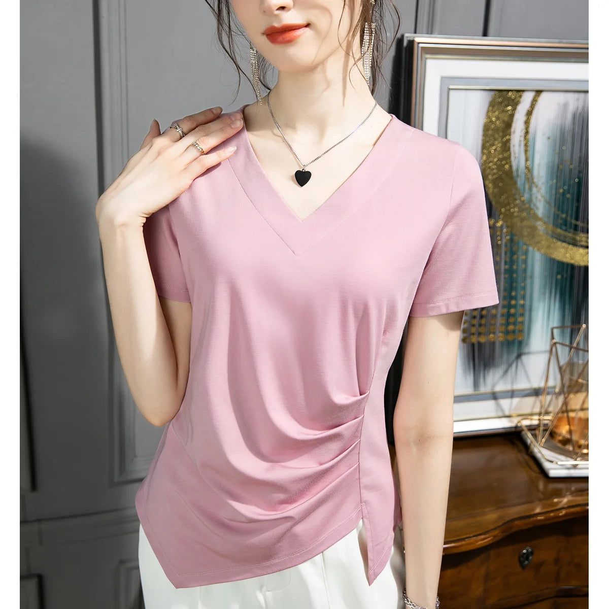 Y2k T Shirt Women 2024 Summer Clothes Top Women Stylish White Woman Blouse Plus Size V-neck Cotton T-shirt S-3xl 4xl
