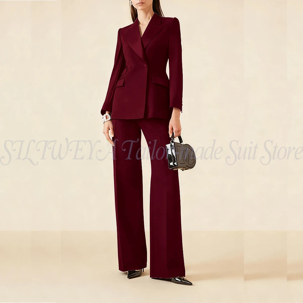 Luxury Classic Black Women's Suits Double Breasted 2 Pieces Jacket Pants Female Clothing Office Banquet Lady's Blazers Sets