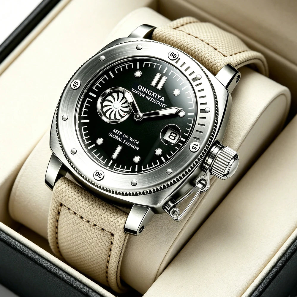 QINGXIYA Luxury Fashion Man Quartz Watch Luminous Waterproof Date Sport Watches For Men Canvas Strap Business Men's Clock Reloj