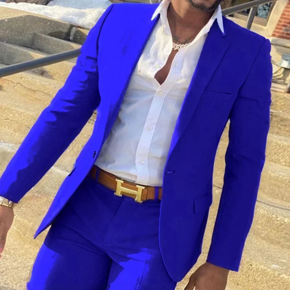 2 Pieces Vintage Notch Lapel Slim Fit Blazer And Pants Set Solid Color Formal Business Regular Suit High-Quality Jackets