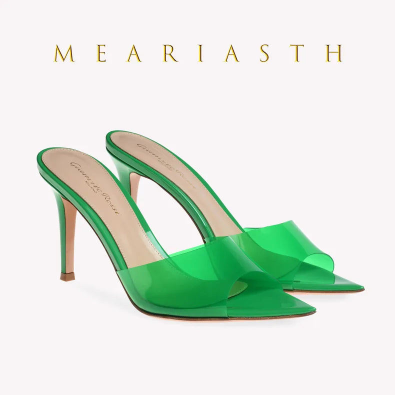 2025 New Summer Women's High-heeled Sandals Transparent High-heeled Slippers Stiletto Pointed Toe Slip-on High-heeled Sandals