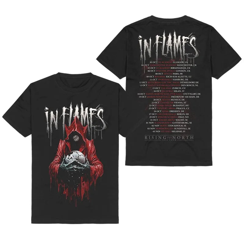 Y2k Summer in Flames Band Swedish Metal Rock European and American Trendy Brand Men's Short-sleeved Pure Cotton Printed T-shirt