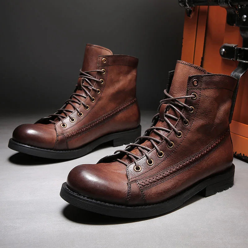 2024 New Vintage Work Boots for Men High Top British Style Men's Leather Boots Spring Autumn New Designer Platform Shoes nale