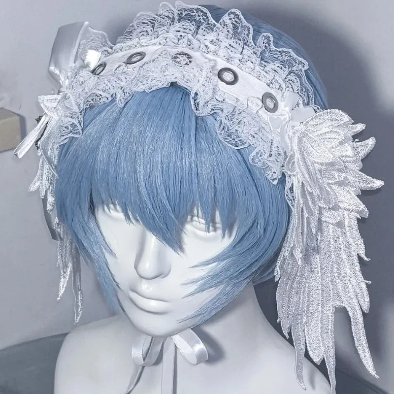 Gothic Lolita Angel Wings Headband Wide Ruffle Lace Cosplay Headwear New White Black Lace Flounce Fold Bowknot Hair Accessories