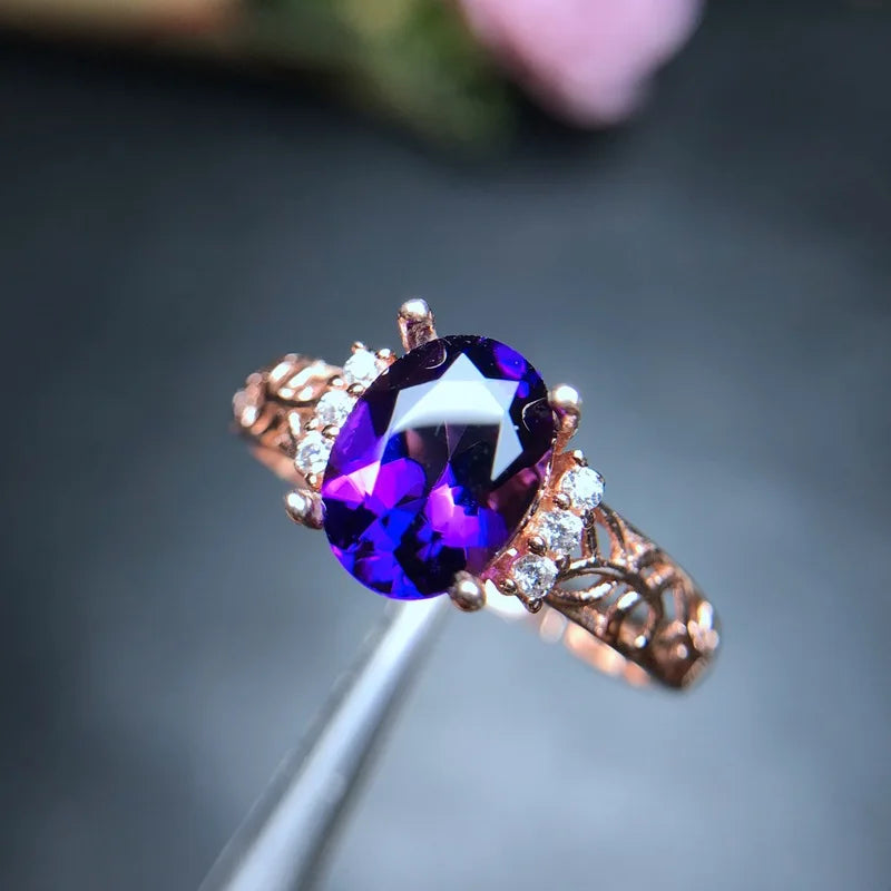 [MeiBaPJ Natural Amethyst Gemstone Fashion Ring for Women Real 925 Sterling Silver Fine Jewelry