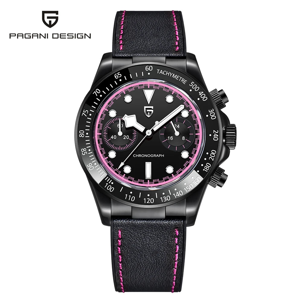 PAGANI DESIGN Pink Panda Men's Watch Quartz Wristwatches Luxury Speed Chronograph Watch For Men AR Sapphire Waterproof Luminous