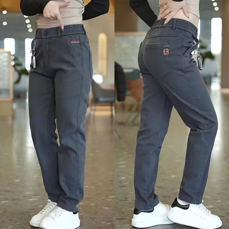 New Korea Fashion Mens Casual Four Season Pants Straight Slim Fit Trousers Elastic Waist Gray Black Khaki Brand Trousers
