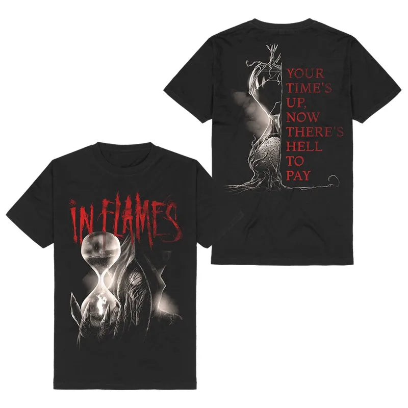 Y2k Summer in Flames Band Swedish Metal Rock European and American Trendy Brand Men's Short-sleeved Pure Cotton Printed T-shirt