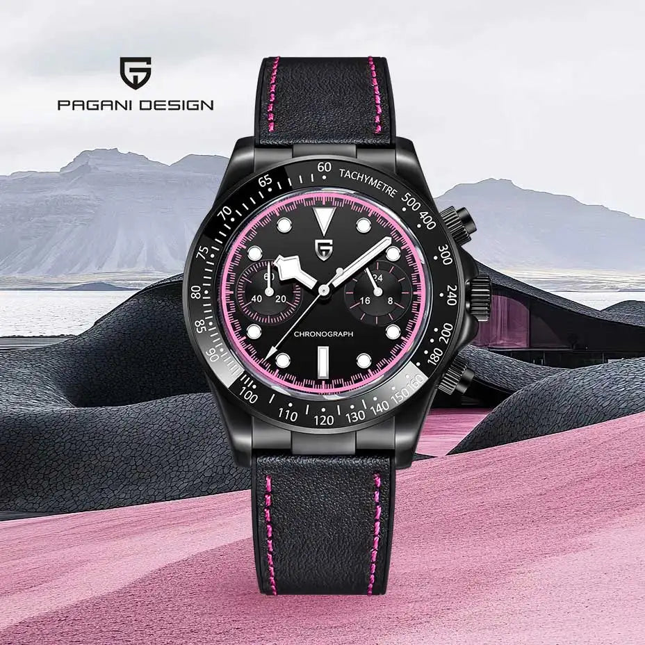 PAGANI DESIGN Pink Panda Men's Watch Quartz Wristwatches Luxury Speed Chronograph Watch For Men AR Sapphire Waterproof Luminous