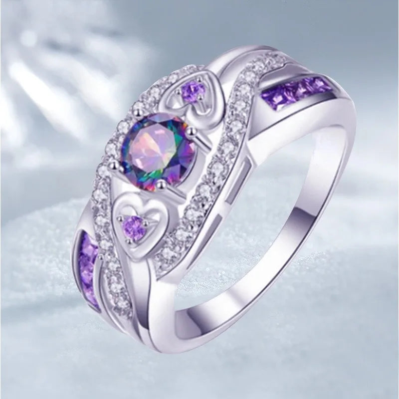 Fashion Selling Ladies Ring Heart Set with Amethyst Zircon Protein Wedding Party Jewelry Party Luxury