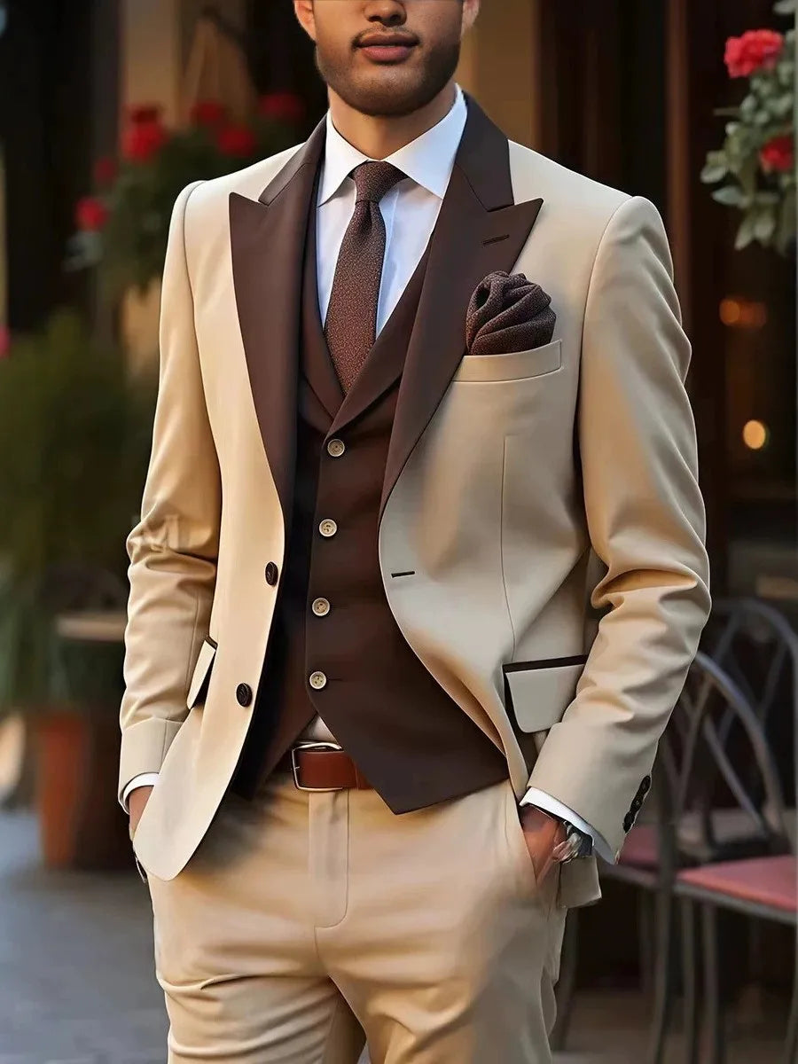 3 Piece Suits for Men Slim Fit Groom Wedding Tuxedos Peak Lapel Jacket Business Formal Party Blazer Vest Pants Costume Homme