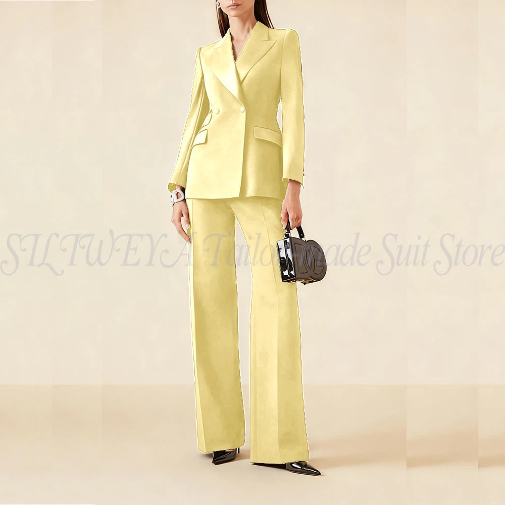 Luxury Classic Black Women's Suits Double Breasted 2 Pieces Jacket Pants Female Clothing Office Banquet Lady's Blazers Sets