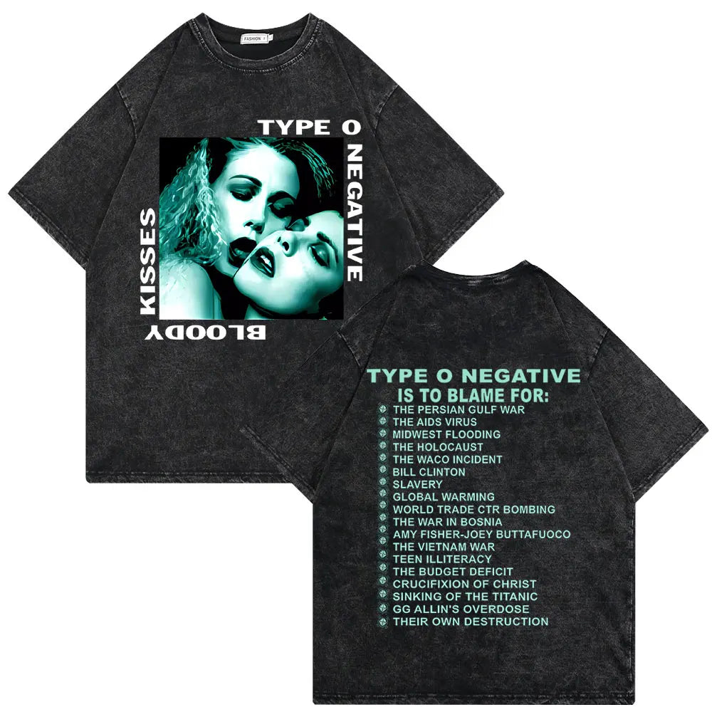 Washed Vintage Type O Negative Who Will Save The Sane Tshirt Men Women Rock Metal Gothic T-shirt Man Oversized Cotton T Shirts