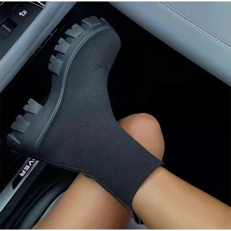 New Women Luxury Plus Size Women's Boots Couple Socks Shoes Women's Thick Bottom Casual Knitted Ankle Boots 35-43