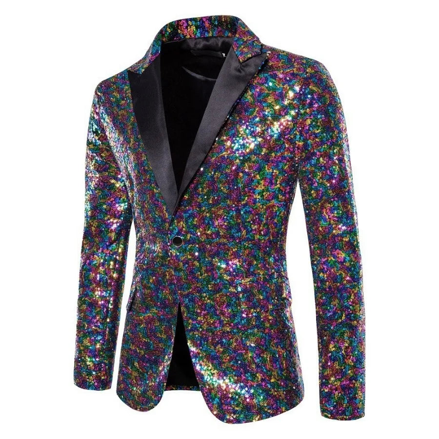 Blazer Long Sleeve Suits Men Two Pieces Sequins Blazers Single Button Business Jackets Straight Pants Ankle Length Pockets Party