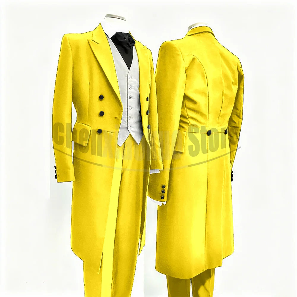 Men Suits Black Fashion Wedding Tailcoat Groom Chic Peak Lapel Double Breasted Male Suit 3 Pieces (Blazer+Vest+Trousers)