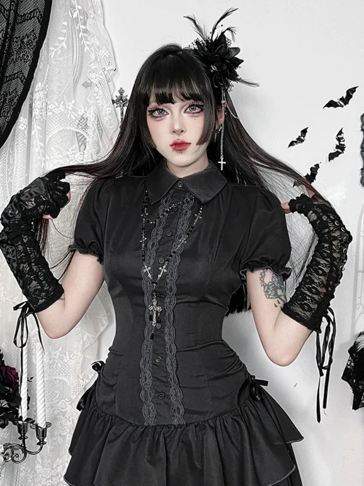 AltGoth Gothic Dark Vintage Dress Women Aesthetic Streetwear Harajuku Grunge Lace Patchwork High Waist Bow Party Dress Female