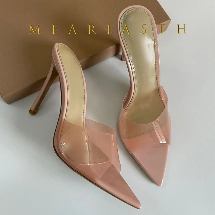 2025 New Summer Women's High-heeled Sandals Transparent High-heeled Slippers Stiletto Pointed Toe Slip-on High-heeled Sandals