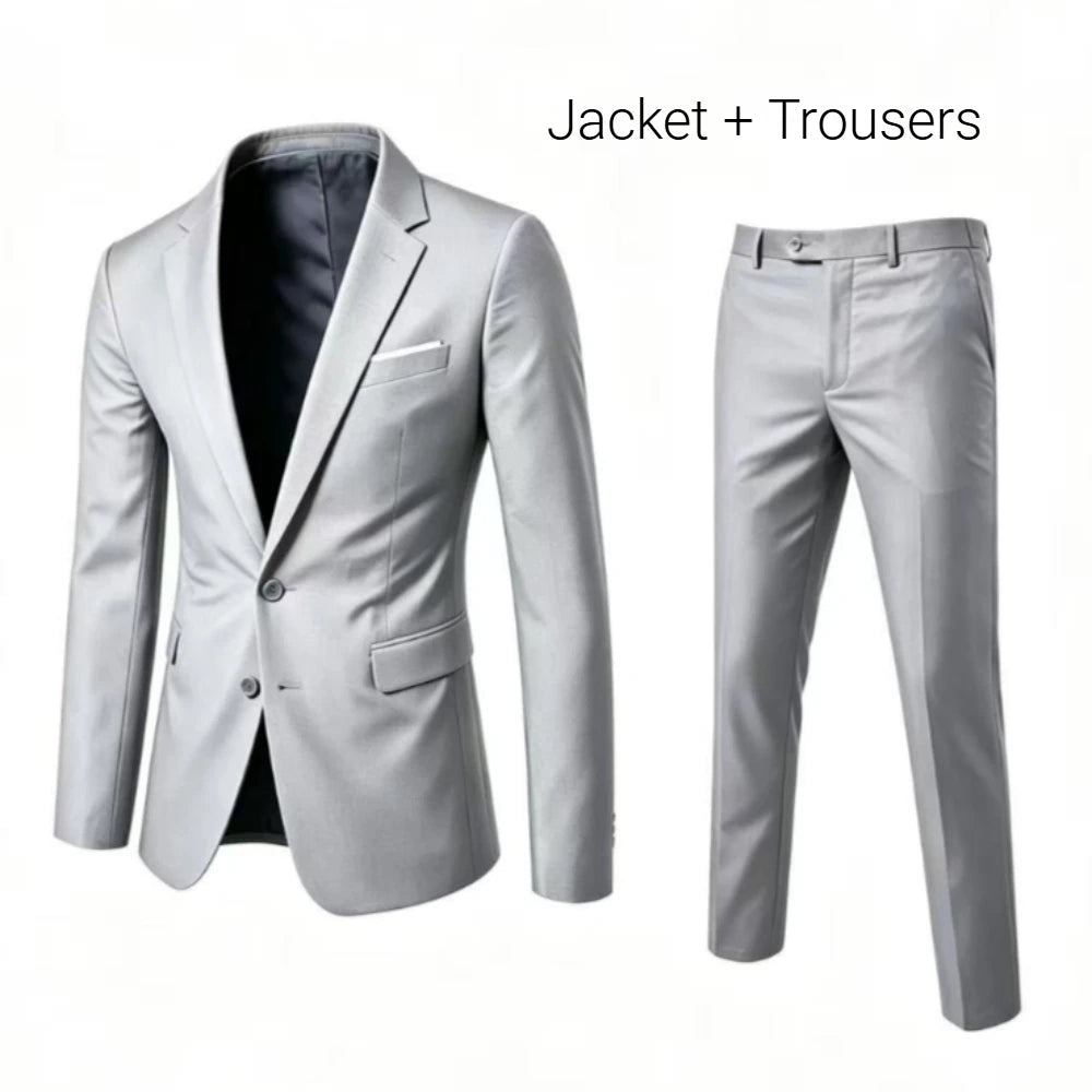 Men's 2 Piece Suit Set Elegant Solid Color Lightweight Blazer Pants Formal Business Dress Classic Tuxedo for Party Groomsmen