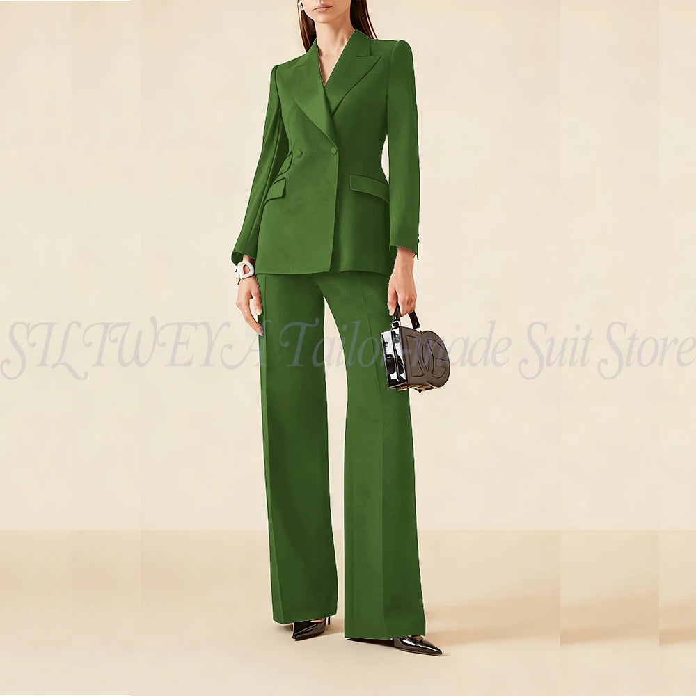 Luxury Classic Black Women's Suits Double Breasted 2 Pieces Jacket Pants Female Clothing Office Banquet Lady's Blazers Sets