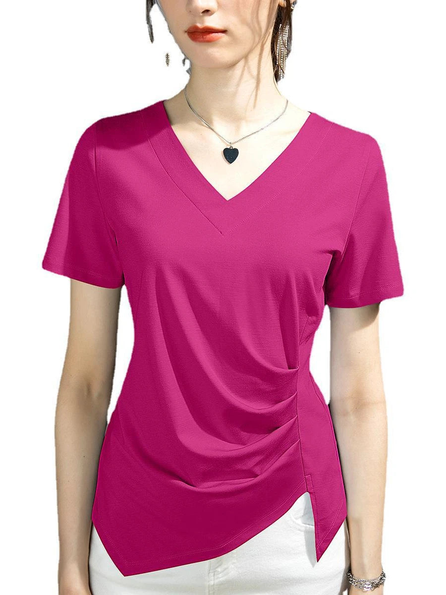 Y2k T Shirt Women 2024 Summer Clothes Top Women Stylish White Woman Blouse Plus Size V-neck Cotton T-shirt S-3xl 4xl