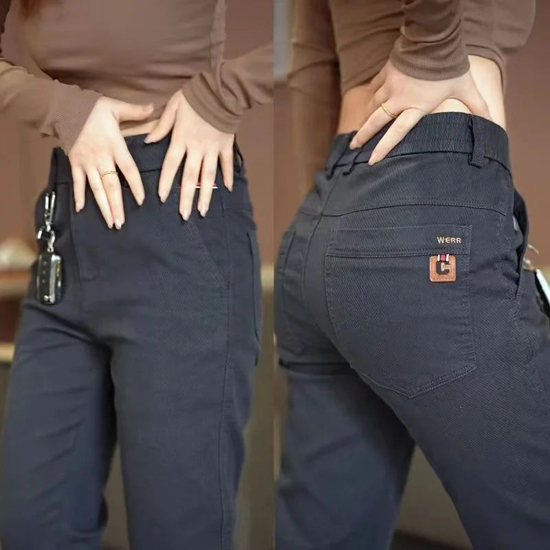 New Korea Fashion Mens Casual Four Season Pants Straight Slim Fit Trousers Elastic Waist Gray Black Khaki Brand Trousers