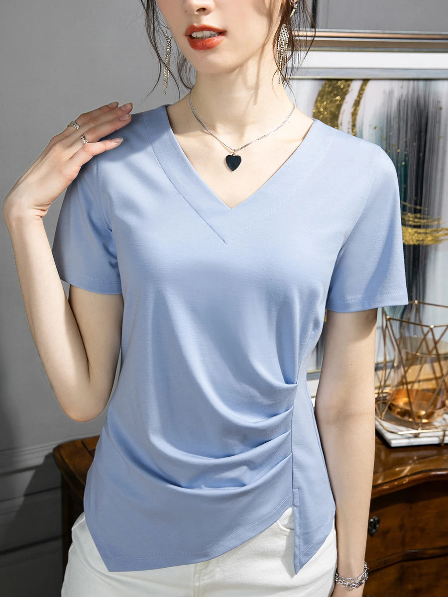 Y2k T Shirt Women 2024 Summer Clothes Top Women Stylish White Woman Blouse Plus Size V-neck Cotton T-shirt S-3xl 4xl