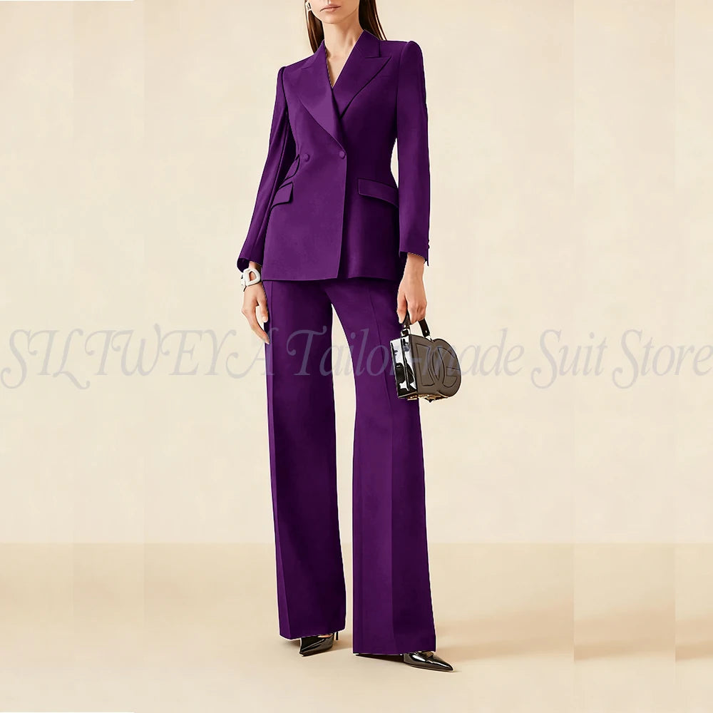 Luxury Classic Black Women's Suits Double Breasted 2 Pieces Jacket Pants Female Clothing Office Banquet Lady's Blazers Sets