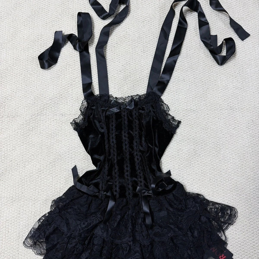 Gothic Dresses 2000s Women's Sexy Camis Sling High waist Lace Tiered Mini Dress Harajuku  Streetwear Femme Aesthetic Short Dress