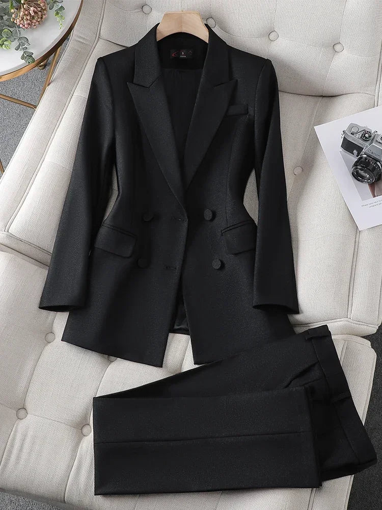 Ladies Business 2 Piece Blazer Set Female Long Sleeve Jacket + Trouser Women Pant Suit Blue Purple Black Office Work Wear 5XL