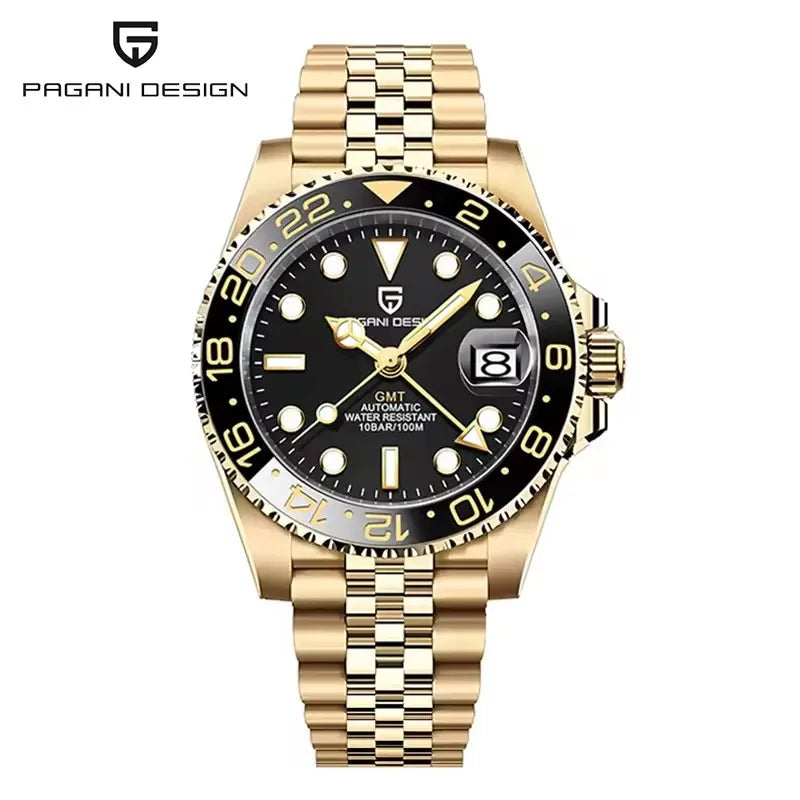 PAGANI DESIGN 40mm Luxury GMT Men Mechanical Watch Top Sapphire Glass 361L Stainless Steel 100m Waterproof Men's Automatic Mechanical Watches