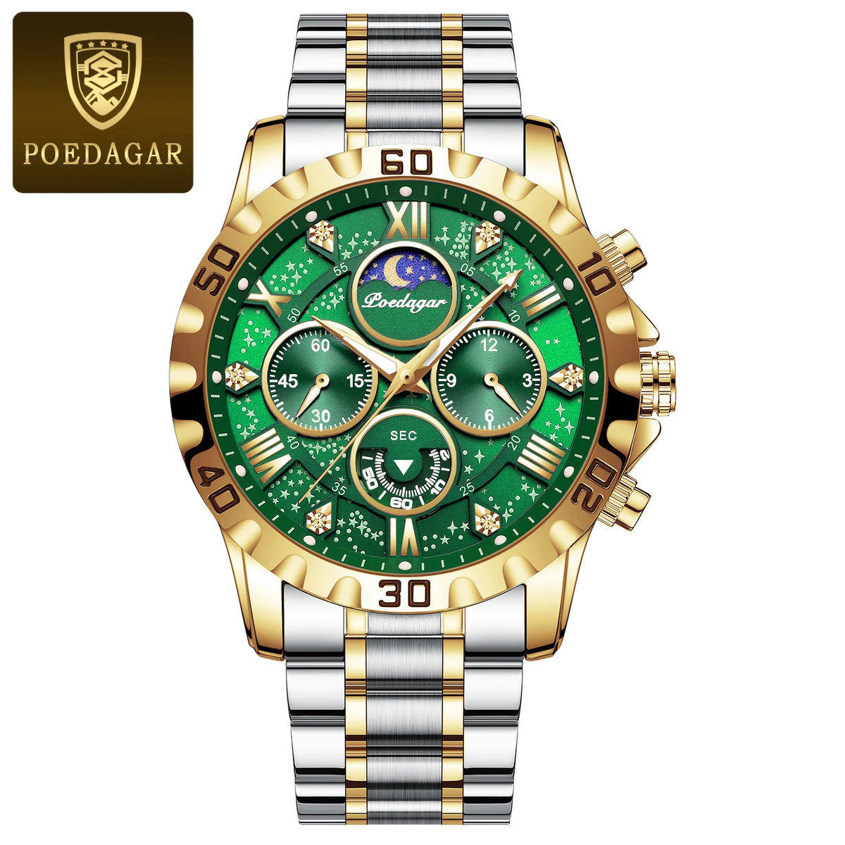 POEDAGAR Luxury Military Watches For Men Stainless Steel Quartz Waterproof Luminous Man Watch Chronograph Sport Men's Wristwatch
