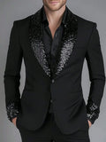 Classic Black Men Suits Shawl Lapel Sequin Patchwork Slim Fit Groom Party Suits Coat Fashion Wedding Male Blazers Costumes Homme