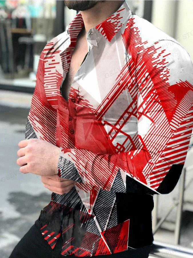 Fashion Multi-color novelty pattern 3D Print Mens Long Sleeve Shirt Tops Autumn Button Down Casual Shirt Lapel Mens Clothing