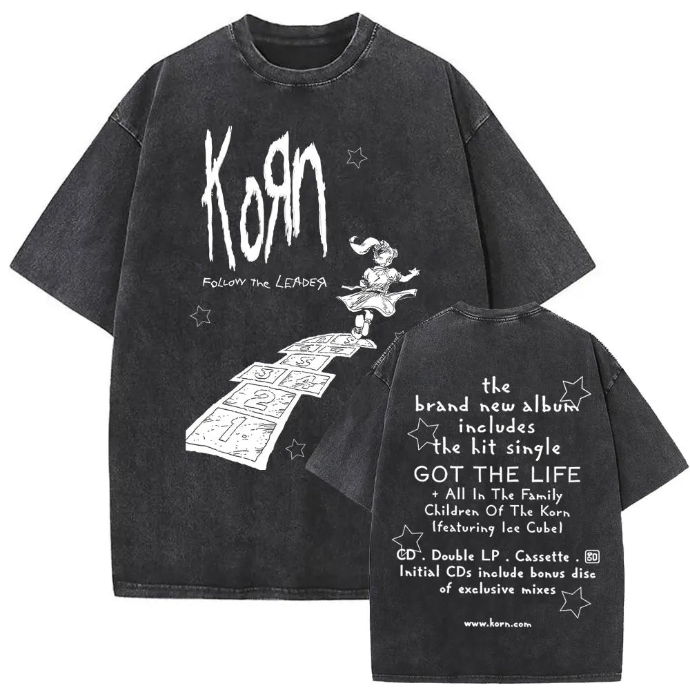 New Washed Vintage Alternative Nu Metal Rock Band Korn Print Tshirt Men Oversized T-shirts Male Fashion T Shirts Y2k Streetwear