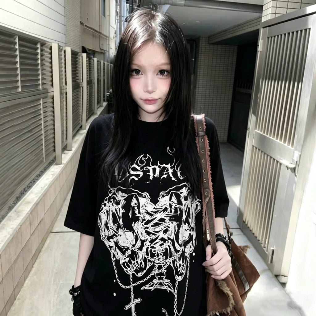 Y2k T shirts Female Gothic Japanese Tees Casual Short Sleeve Cartoon Summer T-shirt Tops Women's Clothes Fashion New Clothing