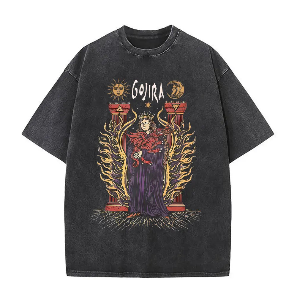 Washed Vintage Metal Rock Band Gojira The Flesh Alive T-shirt Men Women Fashion Oversized T Shirts Men's Casual Cotton T-shirts