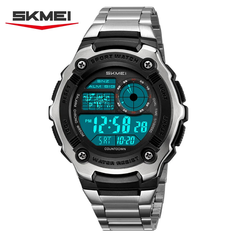 SKMEI 2473 Classic Fashion Digital Watch Men's Waterproof Multifunctional Night Light Watch Steel Belt Sports Clock Reloj Hombre