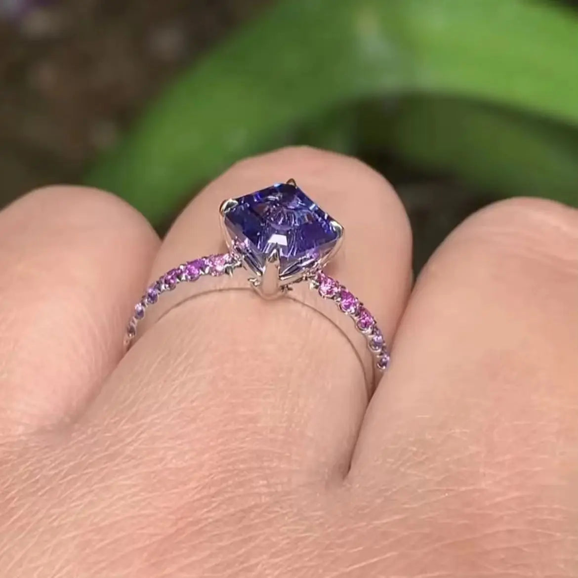 New Square Colored Diamond Women's Ring, Amethyst Zircon Jewelry Simple European and American Jewelry Wholesale