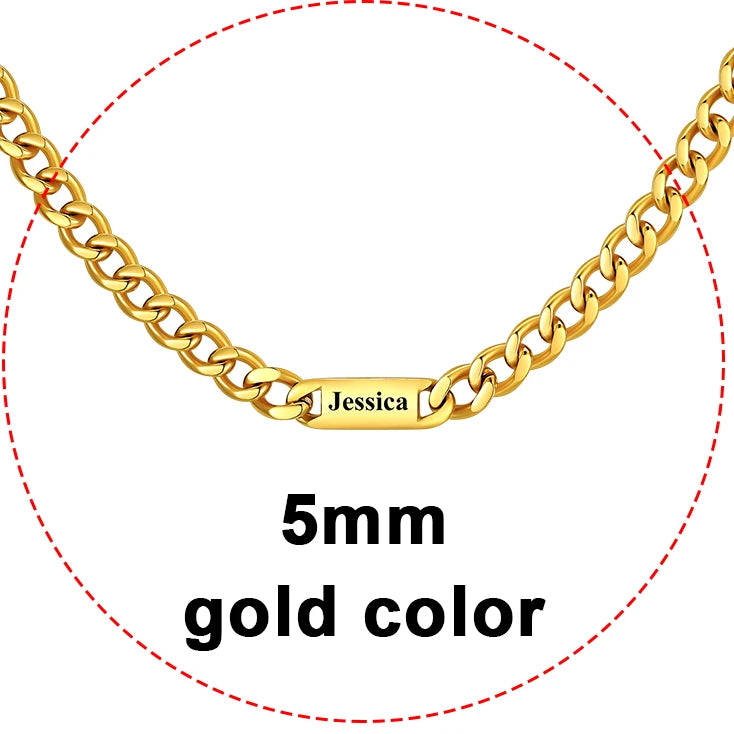 U7 Custom 1-6 Names Cuban Chains Necklaces 5mm/7mm/9mm Chain Black Deep Engrave Family Members Names Fathers Day Jewelry Gift