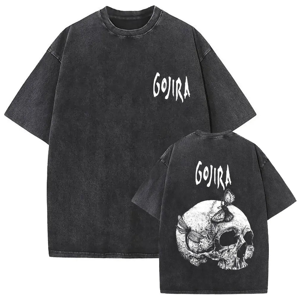 Washed Vintage Metal Rock Band Gojira The Flesh Alive T-shirt Men Women Fashion Oversized T Shirts Men's Casual Cotton T-shirts