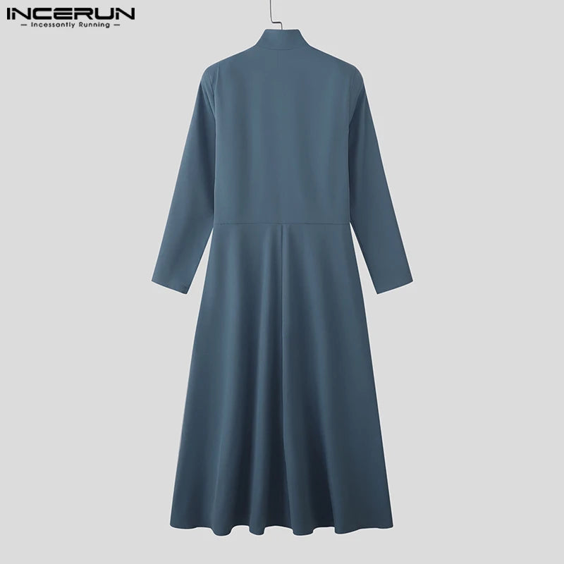 INCERUN Men Blazer Solid Color Stand Collar Long Sleeve Ruffle Long Style Blazer Men Streetwear Autumn 2025 Fashion Male Suits