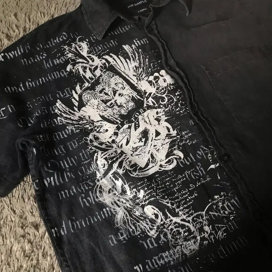 Y2K Black Affliction Retro T-Shirt Skull Holy Writ Letter Printing Tee Harajuku Fashion Goth Short Sleeves Tops Unisex